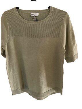 Melissa Paige Ribbed Crewneck Short Sleeve Knit Sweater Tea  Green XL NWT